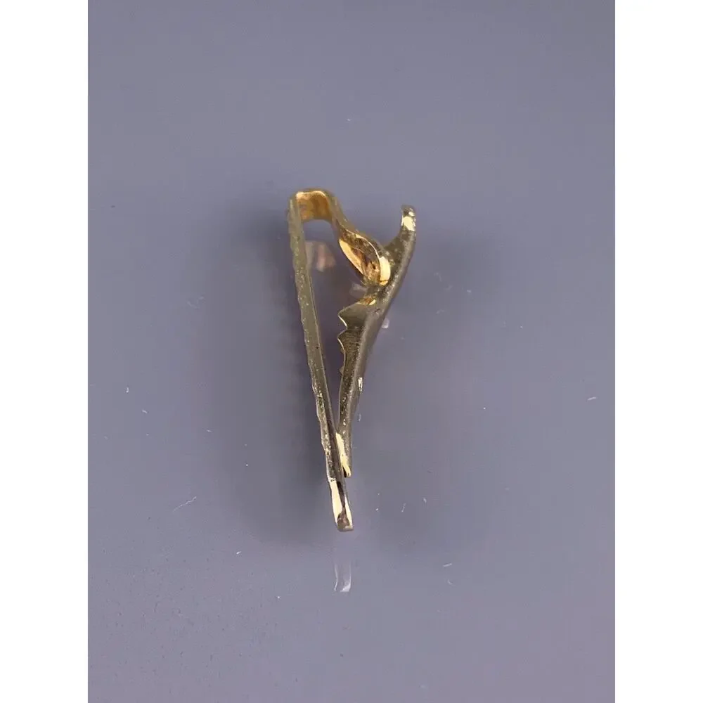 Oval Diagonal Cut Lines Tie Clip Bar Gold Plated Open Simple Karatclad Swank VTG